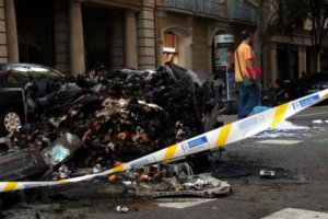 Burnt dumpsters in Barcelona